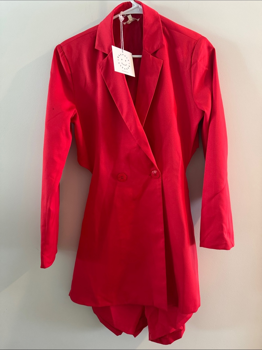 Women's Red Longline Double-Breasted Blazer Jacket